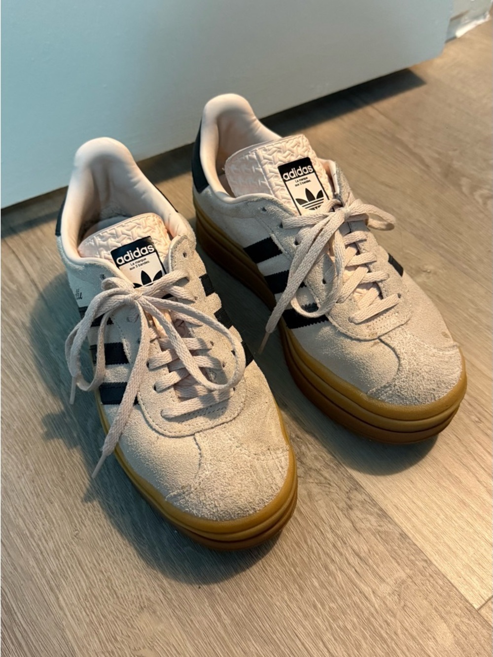 adidas Pink Suede Platform Sneakers with Black Stripes